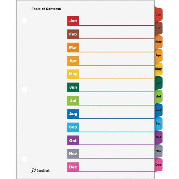 Cardinal Index Tab Divider Set, Multicolor, 12 Count