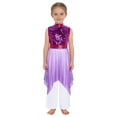 thumbnail image 4 of YiZYiF Girls Sequin Liturgical Worship Praise Dance Dress Tunic with Palazzo Pants Lyrical Dancewear Purple 10, 4 of 6