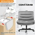 thumbnail image 3 of COMHOMA Armless Office Desk Chair with Wheels, Fabric Padded Cross Legged Office Chair, Modern Swivel Vanity Chair Height Adjustable Wide Seat Computer Task Chair, Gray, 3 of 10