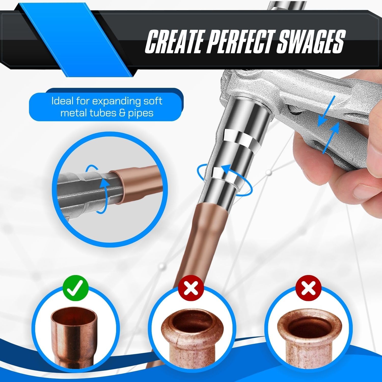 Copper Pipe Expander Tool, Universal Aluminum Alloy Hand Swager Tool HVAC, 1/4" 5/16" 3/8" 1/2" 5/8" 3/4" 7/8" Copper Swaging Tool for Refrigeration Air Conditioner Repair and Maintenance