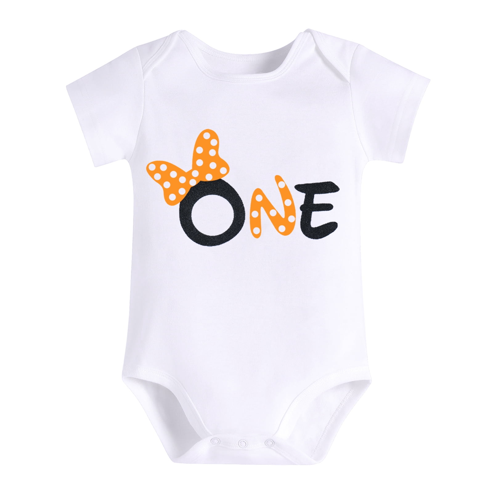IBTOM CASTLE Toddler Baby Girls 1st 2nd Birthday Outfit Mini Polka Dots Romper Tutu Dress Mouse Ears Headband Princess Skirt Set for Photo Shoot 1 Year Orange + Black