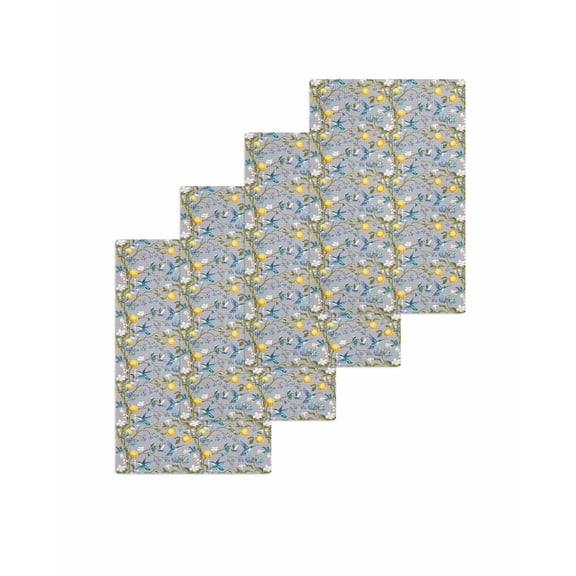 Lemon Tree Birds Kitchen Dish Towels for Drying Dishes Set of 4, Green Botanical Blue Floral Waffle Weave Microfiber Terry Hand Tea Bathroom Towels Quick Dry & Absorbent Towel 15.7x23.6