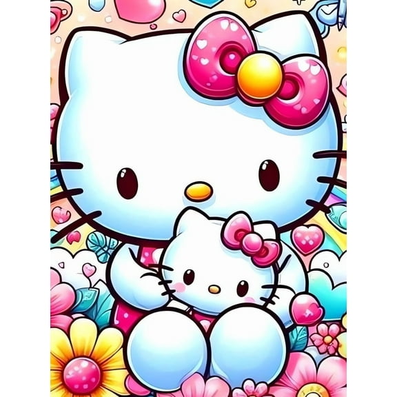 DIY 5D Hello Anime Kitty White Diamond Painting Kits for Adults and Kids,Anime Cartoon Round Diamond Game Art Full Drill Kit Dotz for Home Wall Decor (12x16inch)