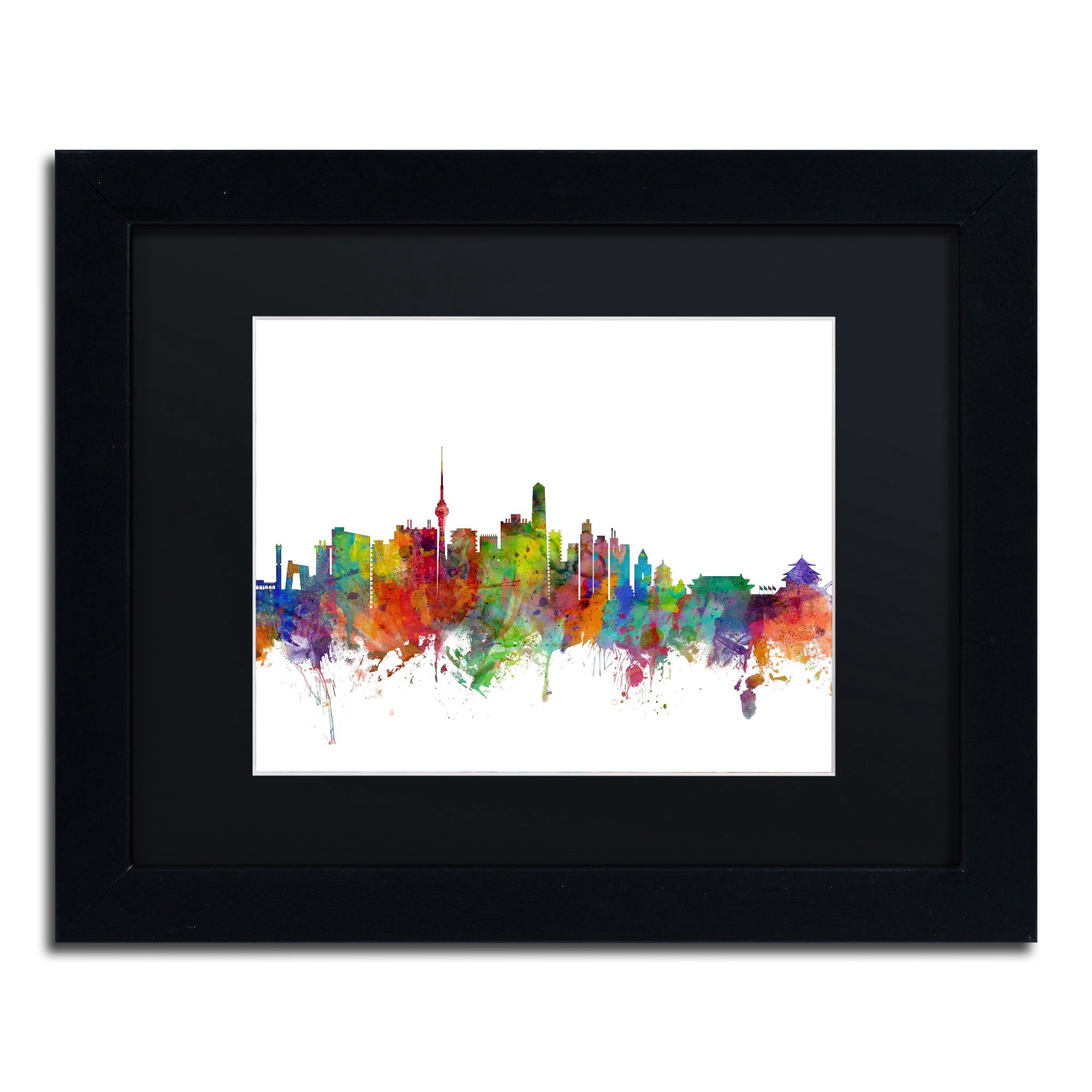 Trademark Fine Art "Beijing China Skyline II" Canvas Art by Michael Tompsett Black Matte, Black Frame