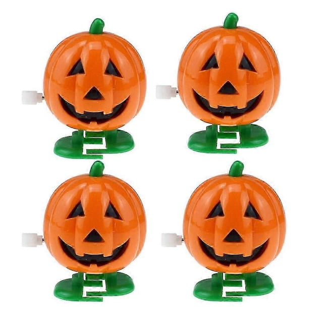 2025 4 Pcs 5x4CM Wind-up Toys Clockwork Waking Smile Face Pumpkins Holiday Halloween Party Favors (Orange)