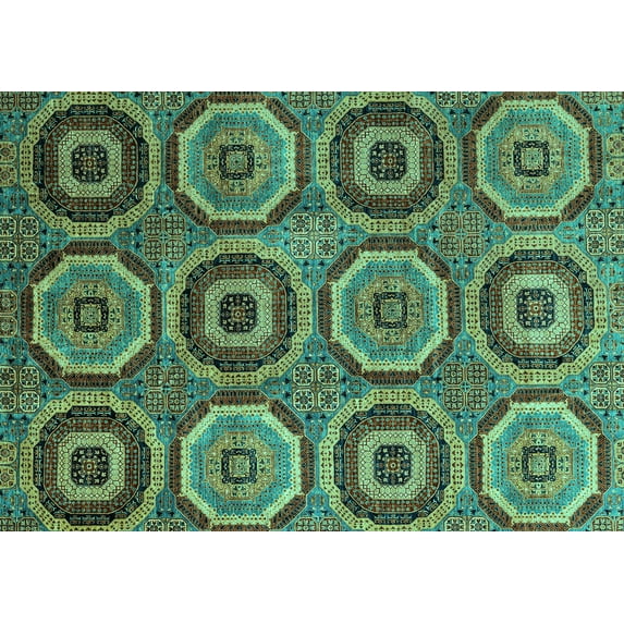 Ahgly Company Indoor Rectangle Abstract Turquoise Blue Modern Area Rugs, 7' x 9'