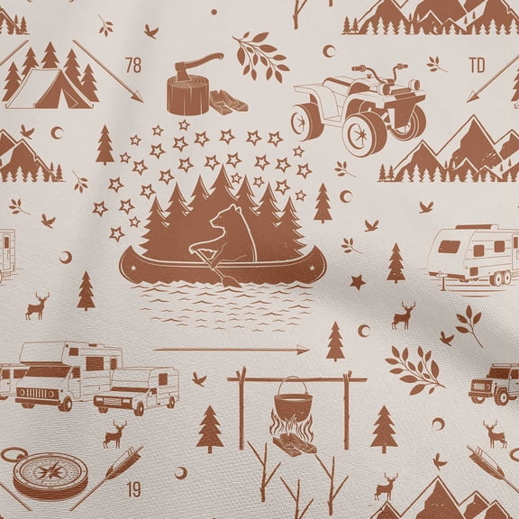 oneOone Cotton Cambric Brown Fabric Camping Craft Projects Decor Fabric Printed By The Yard 56 Inch Wide