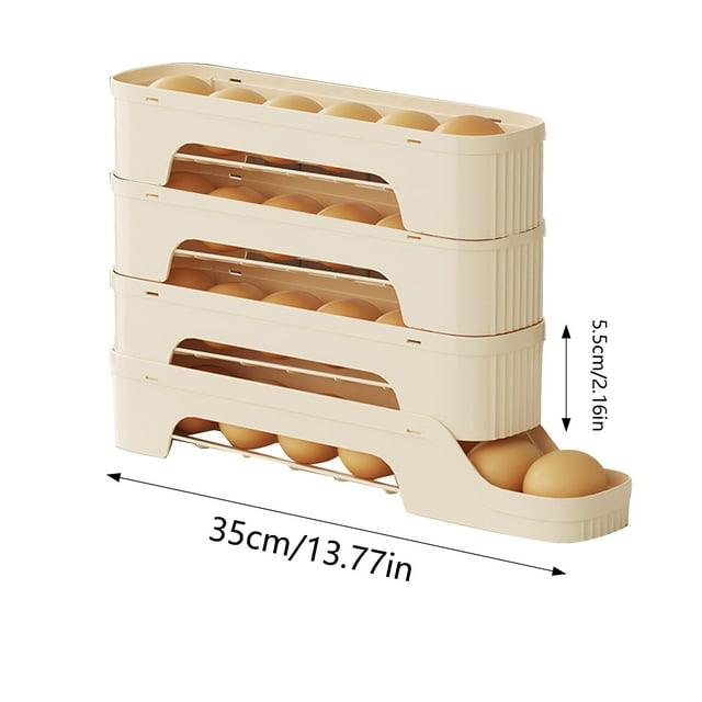JJKBVCLO Food Grade Refrigerator Egg Holder – Large Capacity Sliding Egg Tray With Auto Roll Design Fits Side Door Stackable Egg Storage Container For Fridge