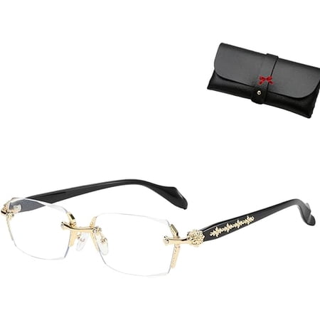 Frameless Glasses with Blue Light Blocking - HD Clear Lenses & Sparkling Diamond-Cut Edges,Fashion Metal Temples