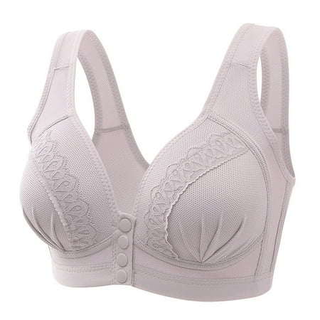 kamemir Sports Bras for Women Bras for Older Women Front Closure Bras Push Up Bra No Underwire Plus Size Front Button Bra(Grey 44)
