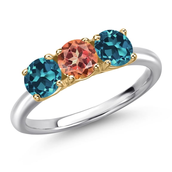 Gem Stone King 925 Silver and 10K Yellow Gold Ecstasy Mystic Topaz and London Blue Topaz Engagement Ring for Women | 2.40 Cttw | Round 5MM | Gemstone November Birthstone | Size 5