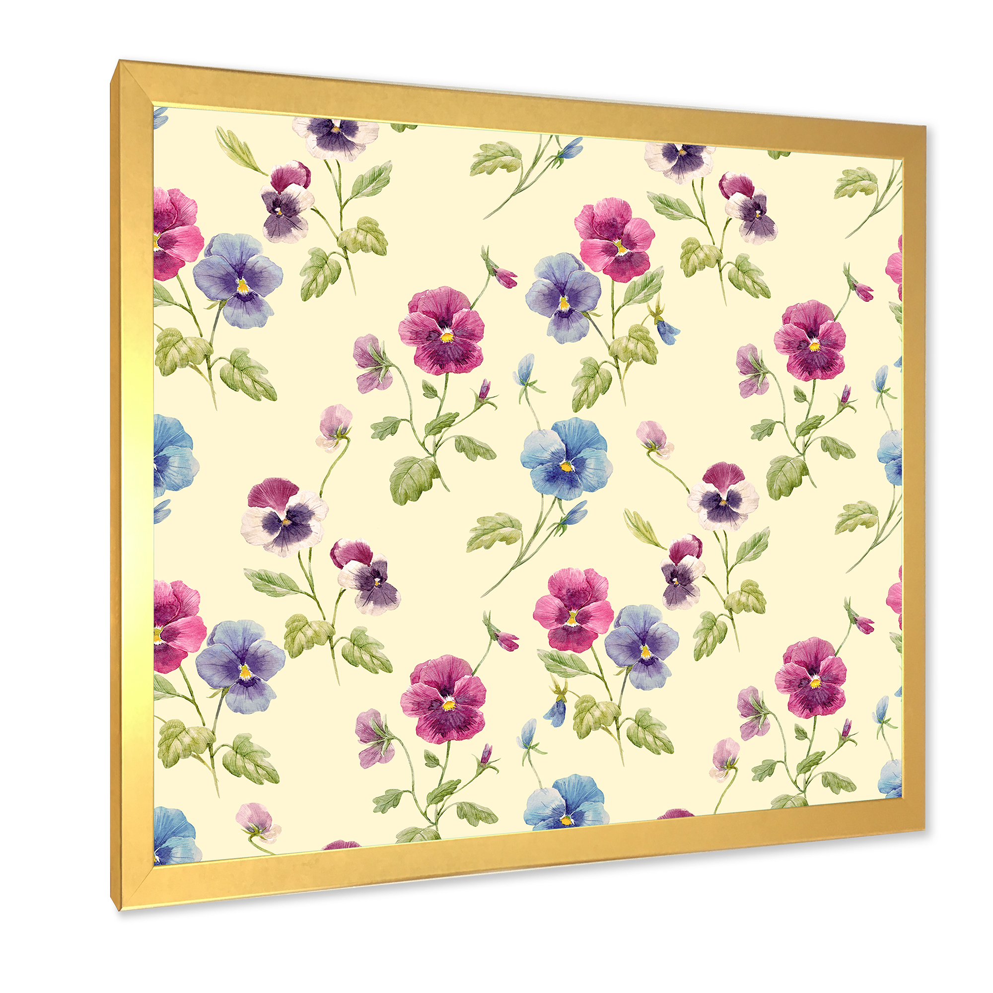 Designart 'Blue and Pink Pansy Flowers I' Traditional Framed Art Print