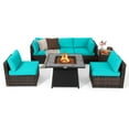 thumbnail image 2 of Costway 7 PCS Patio Furniture Set with 35" Propane Gas Fire Pit Table & Waterproof Cover Turquoise, 2 of 10