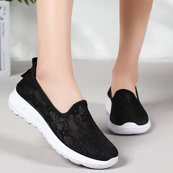 YOUYEDIAN Orthopedic Dress Shoes for Women Arch Support Non Slip Slip on Running Shoes Breathable Knitted Mesh Stretch Hiking Shoes Soft 2026 New Orthopedic Shoes (Black)