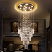 FINE MAKER 10-Light Crystal Stainless Steel Raindrop Chandelier