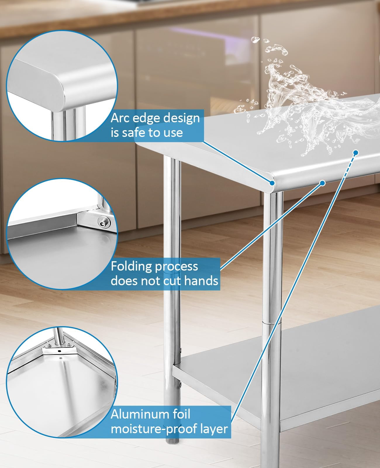 Danolapsi Stainless Steel Table 60" x 24",Kitchen Prep Table,NSF Stainless Steel Metal with Backsplash,Adjustable Undershelf,5 Hooks,Heavy Duty Workbench Workstation Work Table for Restaurant and Home
