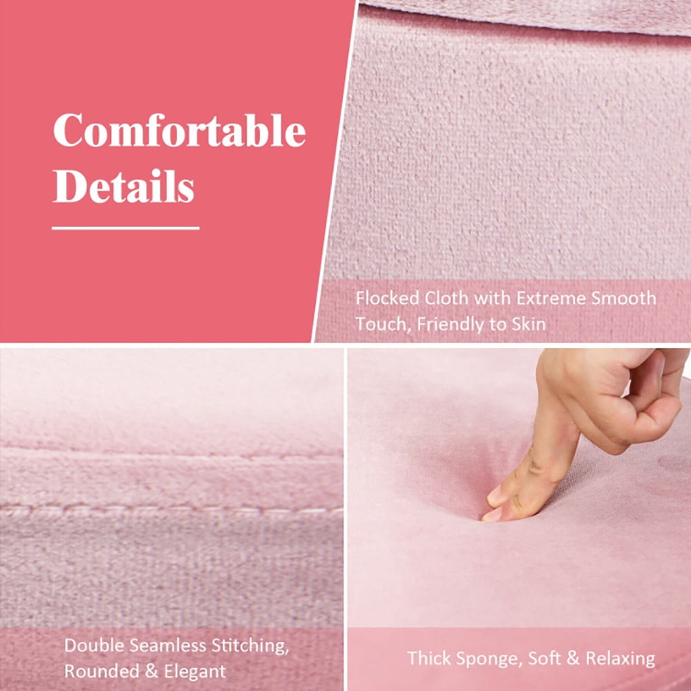 Finihen Round Velvet Storage Ottoman, Footrest Stool, Vanity Chair with Metal Legs, for Living Room, Bedroom, Pink Finihen Round Velvet Storage Ottoman, Footrest Stool, Vanity Chair with Metal Legs, for Living Room, Bedroom, Pink