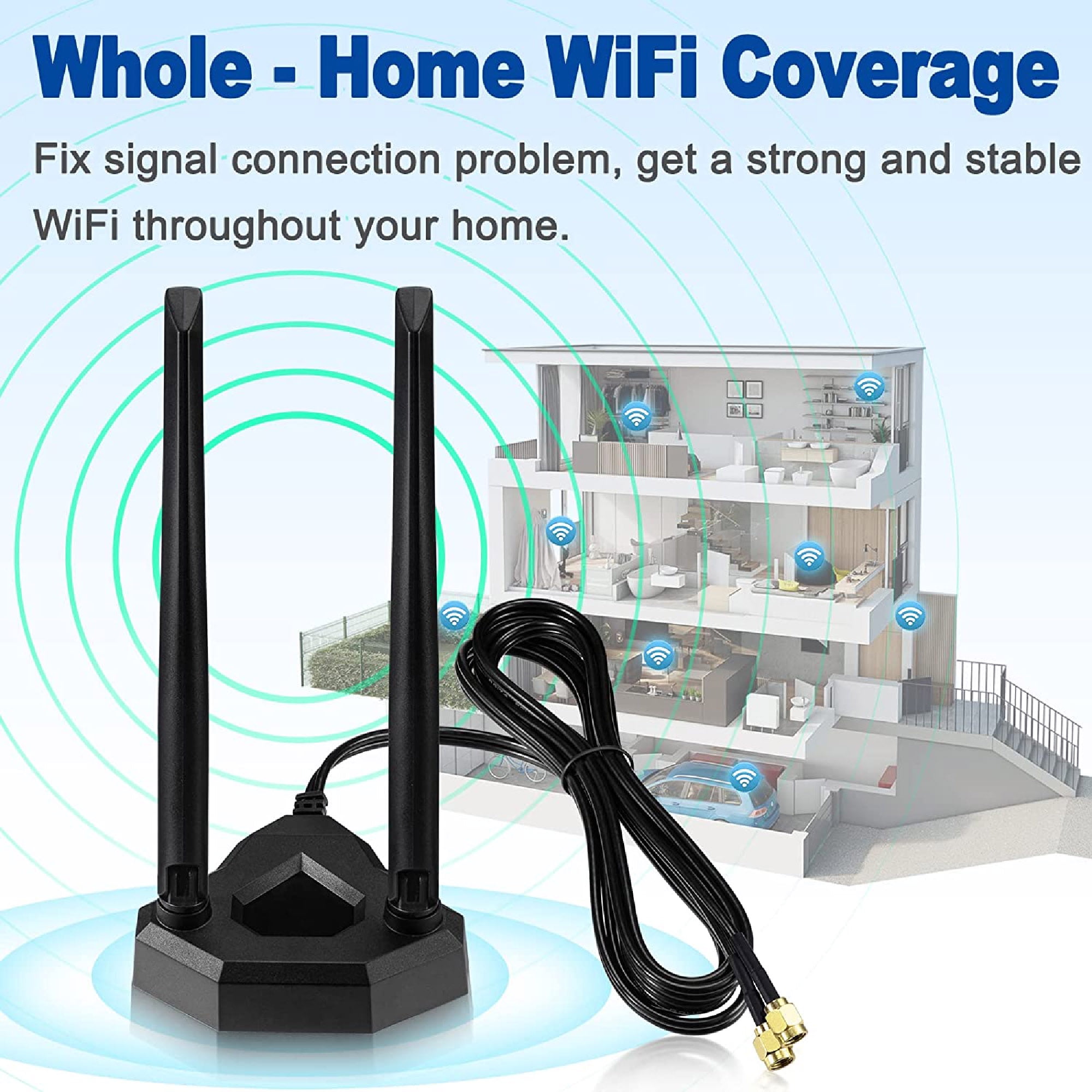 Eightwood Dual Band WiFi Antenna RP-SMA with 6.5ft Extension Cable for PC Desktop Computer PCI PCIe WiFi Bluetooth Card Wireless Network Router