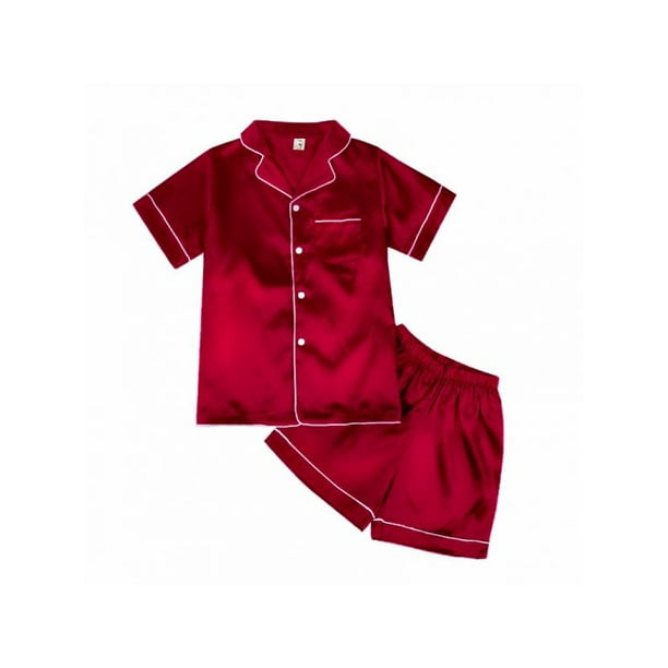 Kids Satin Pajamas Set Short Sleeve ButtonDown 2Pieces Soft Pajamas
