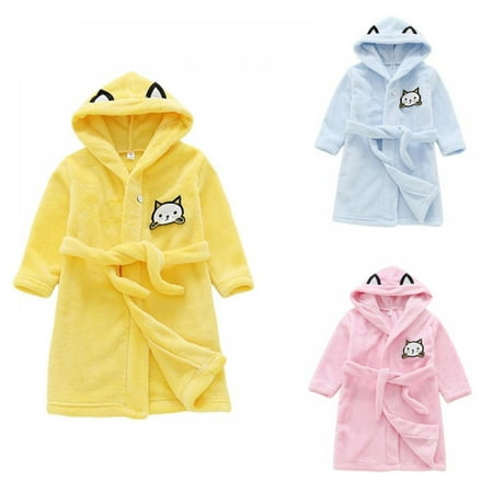

Kids Toddler Baby Boys Girls Bathrobe 1-7 Years Animal Plush Night-Robe Hooded Fleece Sleep Robe Jumpsuit Sleepwear