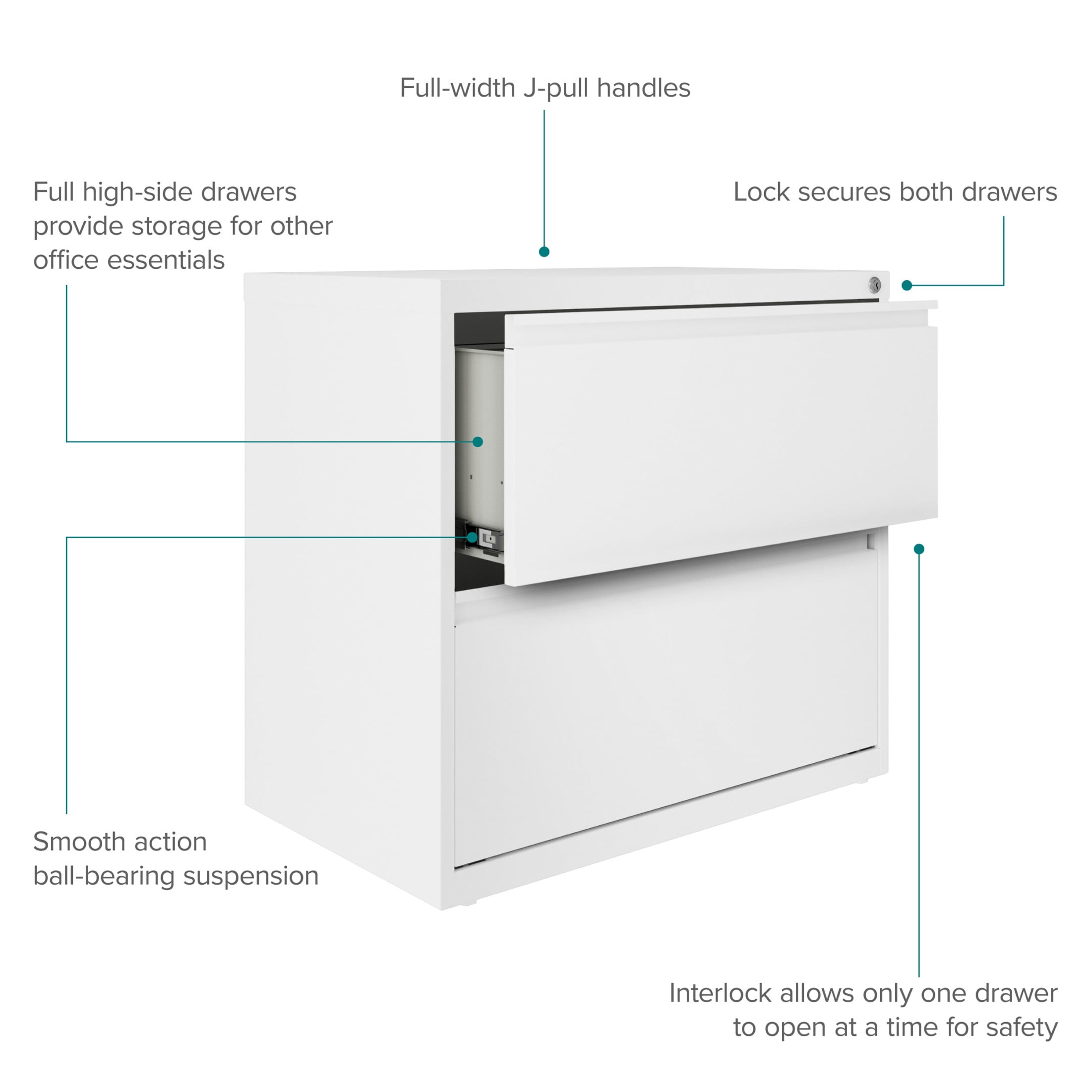 Hirsh 30 inch Wide 2 Drawer Lateral 101 File Cabinet for Home or Office, White