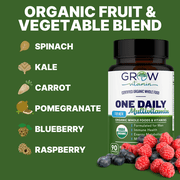 Grow Vitamin One Daily Multivitamin for Men - Energy Support, Whole Food Vitamins & Minerals, Non-GMO, 90 Capsules