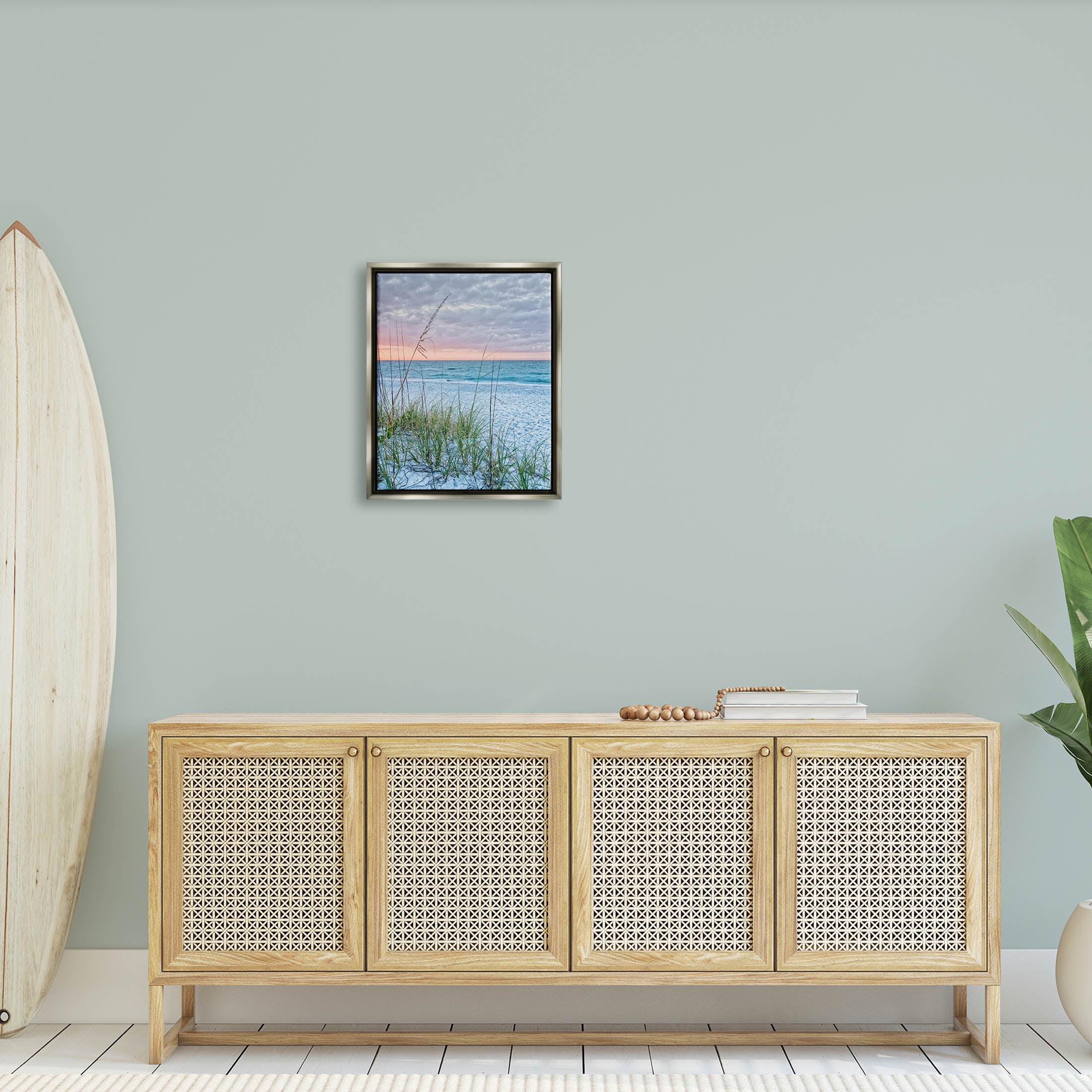 Stupell Industries Coastal Sea Grass Sprigs Beach Shore Photograph Luster Gray Floating Framed Canvas Print Wall Art, Design by Mary Lou Photography
