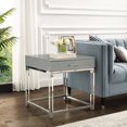 thumbnail image 1 of Inspired Home Maximo End Table 1 Drawer High Gloss Acrylic Legs Chrome Stainless Steel Base Modern Design, Light Grey/Chrome, 1 of 9