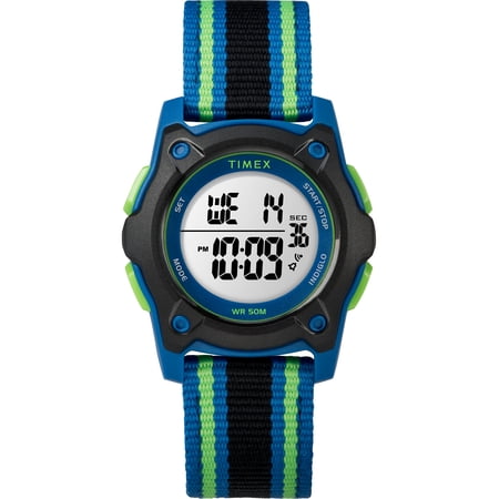 Kids Time Machines Digital 35mm Blue/Black/Green Watch, Double-Layered Nylon Strap
