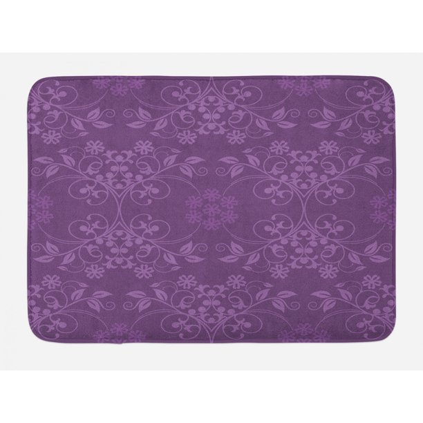 Eggplant Bath Mat, WellFormed Flowers on Purple Background
