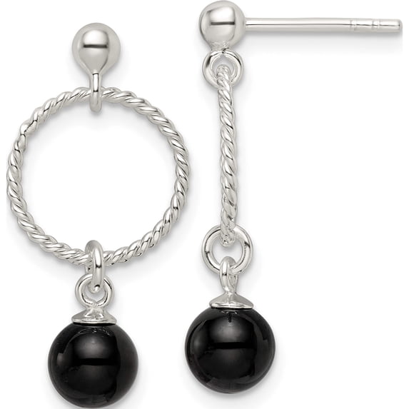 Sterling Silver Polished Onyx In Circle Dangle Post Earrings (26 X 12.25) Made Thailand qe16071