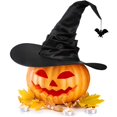 thumbnail image 6 of Halloween Witch Hat, Stylish Black Wide Brim Pleated & Crooked Witch Hat with Bat Design, Halloween Costumes, 6 of 6