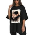 thumbnail image 4 of Plus Size Shirt for Women Black Tops for Women Oversized Short Sleeves Shirt for Women Opulent Romantic Hat T Shirt Crewneck Shirt for Women XL, 4 of 5