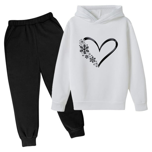 Odeerbi 3-14 Años Niños Niñas San Valentín Conjuntos Amor Impreso Sudaderas Capuchas Pantalones Niños Manga Larga Sudaderas Con Capucha