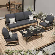 JFHID Outdoor Patio Furniture Sets on sale,4 PCS Conversation Bistro Sets with Rocking Chair & Coffee Table (Dark Grey)