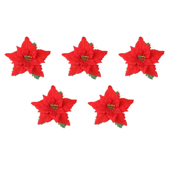 Poinsettia Flowers Artificial Christmas Decor, Red Poinsettia Flowers for Christmas Tree, Velvet Poinsettias Artificial Flowers for Xmas Decor Home Indoor Outdoor Garden 13Inch