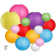 Paper Lanterns Decorative, Round Hanging Paper Lanterns for Wedding Rainbow Birthday Party Mexican Fiesta Decorations Colorful 15pcs