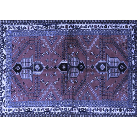 Ahgly Company Machine Washable Indoor Rectangle Persian Blue Traditional Area Rugs, 7' x 9'