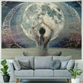 thumbnail image 4 of Creowell  Mandala Tapestry, Pastel Scene with a Lady Doing Yoga Phases of the Moon Folk Lotus Art, Fabric Wall Hanging Decor for Bedroom Living Room Dorm 60x50inch, 4 of 6