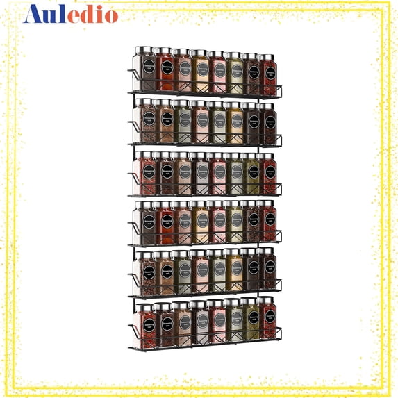 Auledio 2 Pack 3 Tier Spice Rack Wall Mount Spice Storage Organizer for Kitchen Pantry Door (Black)