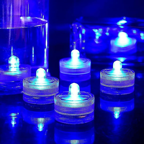 12 paquetes de mini velas LED sumergibles redondas impermeables azules para decoración del hogar de bodas