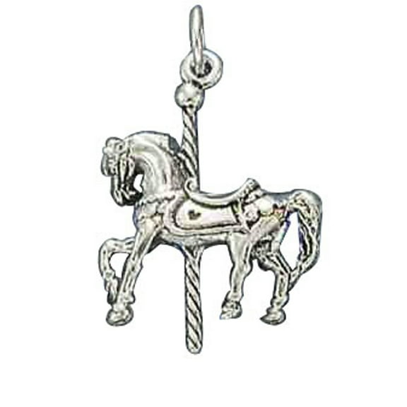Sterling Silver 16" .8mm Box Chain 3D Carousel Horse Pendant Necklace