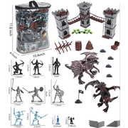 Plustopoy Medieval Castle Knight Toy Soldier Figures Army Men Toys, 1 Storage Bag,2 Dragons, 2 Bridges, 1 Map