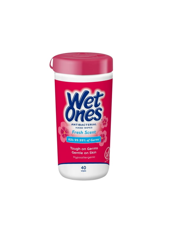 Wet Ones Antibacterial Fresh Scent Hand Wipes 40 Ct Canister, Hypoallergenic, Kills Germs, Leaves Hands Feeling Clean