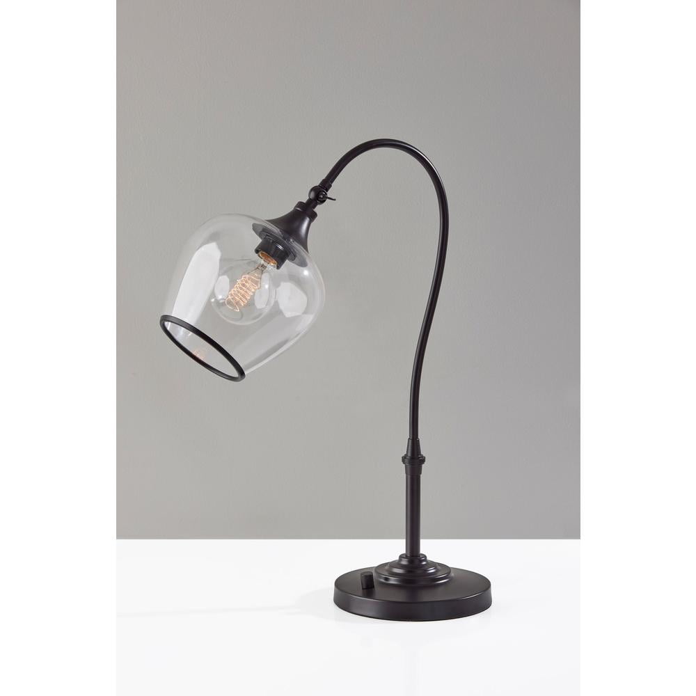 Adesso Bradford Desk Lamp, Dark Bronze, Clear Glass with Metal Rim Shade