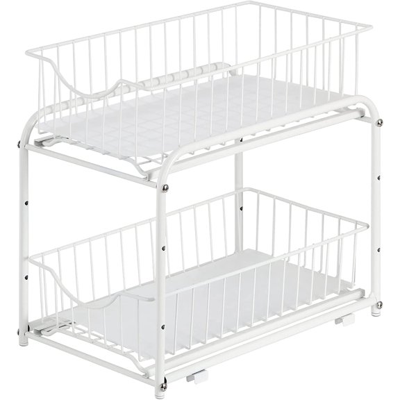 2-Tier Under Sink Storage Sliding Basket Organizer Drawer, White