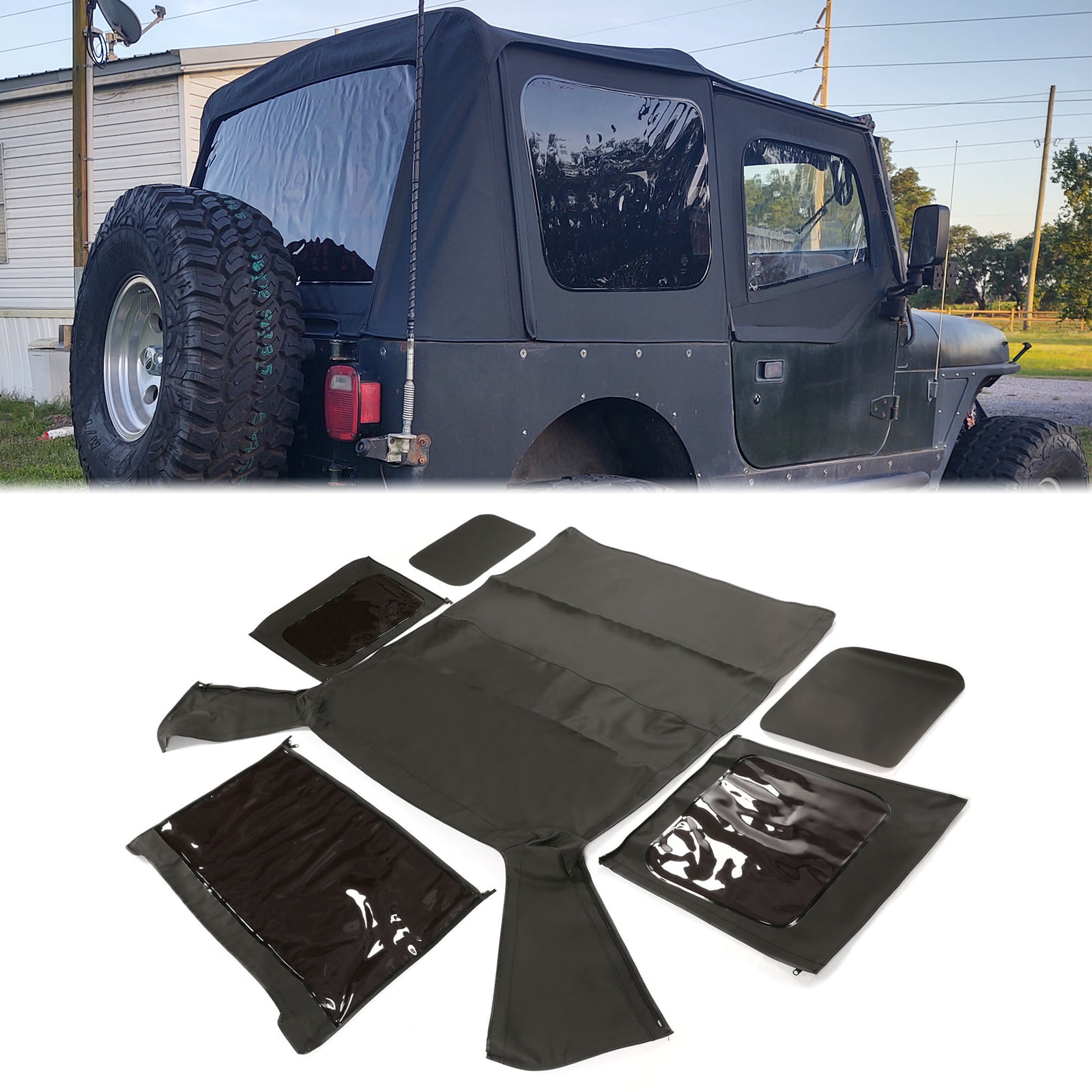 For 1987-1995 Jeep Wrangler YJ 2DR Soft Top Canvas Black 