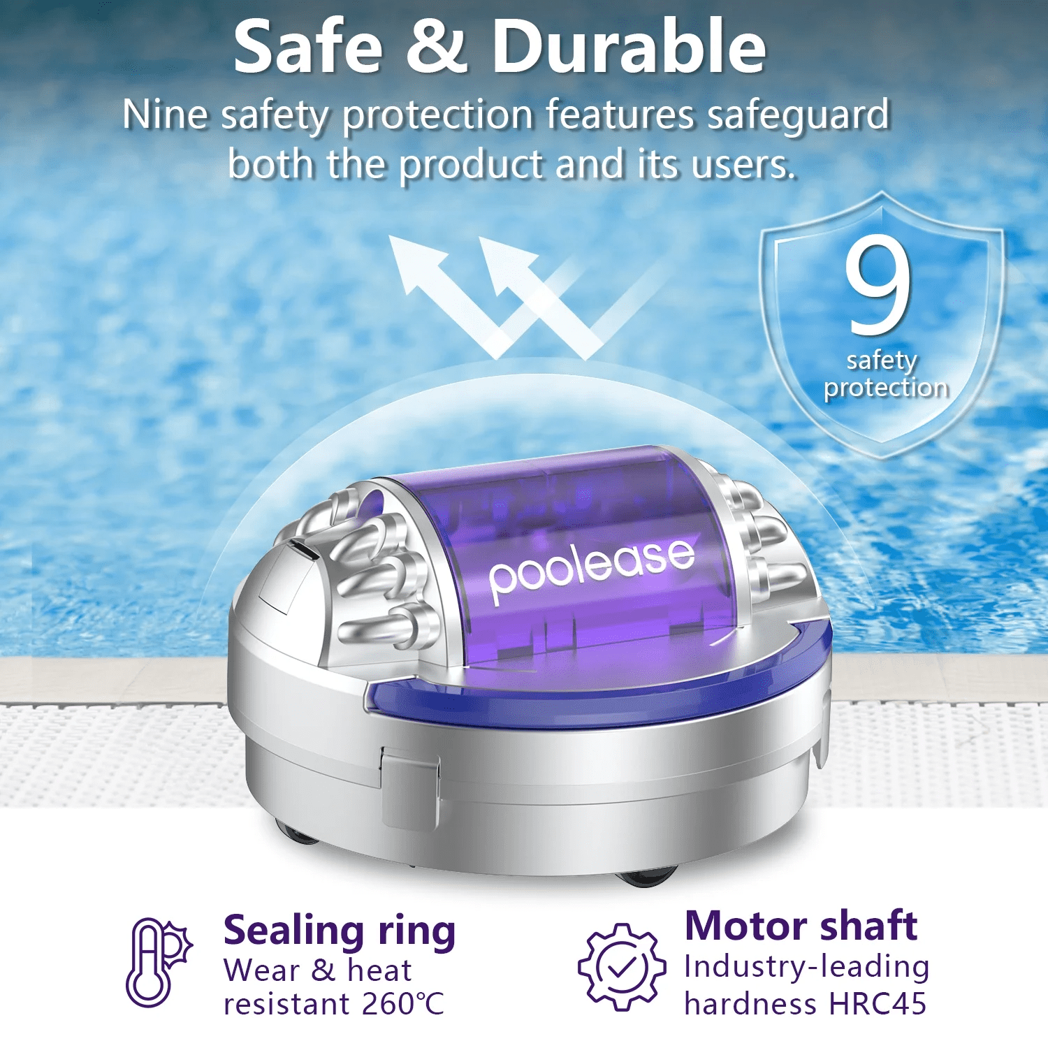 Poolease Cordless Robotic Pool Cleaner, Dual 45W Motors, 2L Debris Bin, Automatic Pool Vacuum, 40% Larger Suction Inlets for Inground & Above Ground Pools