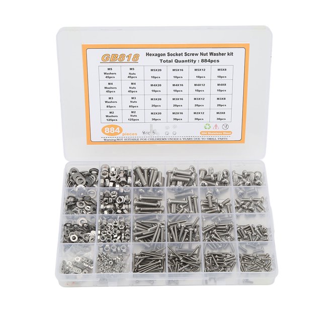 Juego de tornillos cruzados, 884 piezas Kit surtido de arandelas de tuercas y tornillos de tornillos cruzados multifuncionales