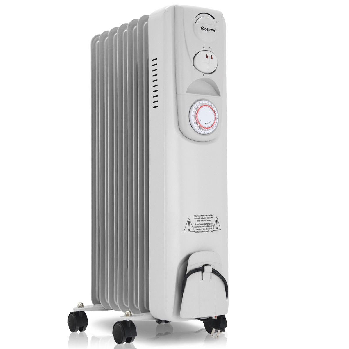 Goplus 1500W Electric Filled Radiator Heater 7Fin Timer Thermostat